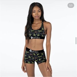 Ethika Women's Black & Green 420 Print Sports Bra size large